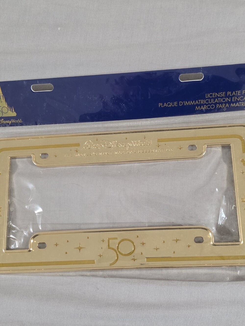 NEW Disney Walt Disney World 50 Gold License Plate Holder